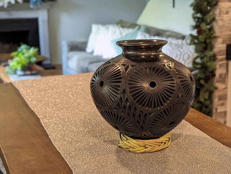 Decorative Centerpiece or Stunning Dried Flower Vase | Black Pottery Home Decor Handmade Mexican Pottery of San Bartolo, Oaxaca Indoor Decor