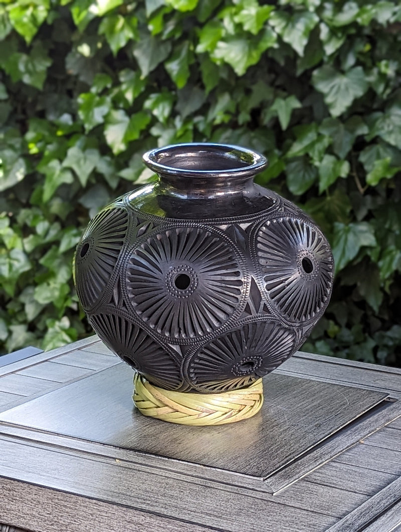 Decorative Centerpiece or Stunning Dried Flower Vase | Black Pottery Home Decor Handmade Mexican Pottery of San Bartolo, Oaxaca Indoor Decor