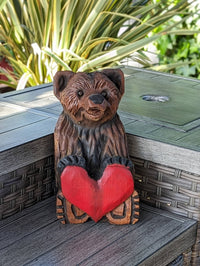 Chainsaw Love Bear Garden Decor & Yard Art to Greet Your Guests with a Handmade Wooden Statue on Your Front Porch