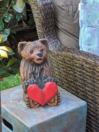 Chainsaw Love Bear Garden Decor & Yard Art to Greet Your Guests with a Handmade Wooden Statue on Your Front Porch