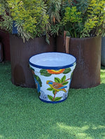 Parrot Flower Pot | 10.5" Round Ceramic Planter is Handmade Mexican Pottery for Outdoor Garden Decor, Indoor Home Decor, or Centerpiece