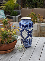 Ceramic Talavera Flower Vase is Exquisite Handmade Mexican Pottery | Decorative Centerpiece is Gorgeous Blue Design for Home or Yard Decor