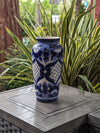 Ceramic Talavera Flower Vase is Exquisite Handmade Mexican Pottery | Decorative Centerpiece is Gorgeous Blue Design for Home or Yard Decor