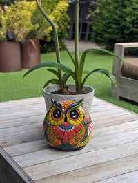 Talavera Owl Planter Ceramic Flower Pot, Mexican Pottery is Colorful Indoor or Outdoor Owl Decor, Owl Gift Plant Pot Home Decor