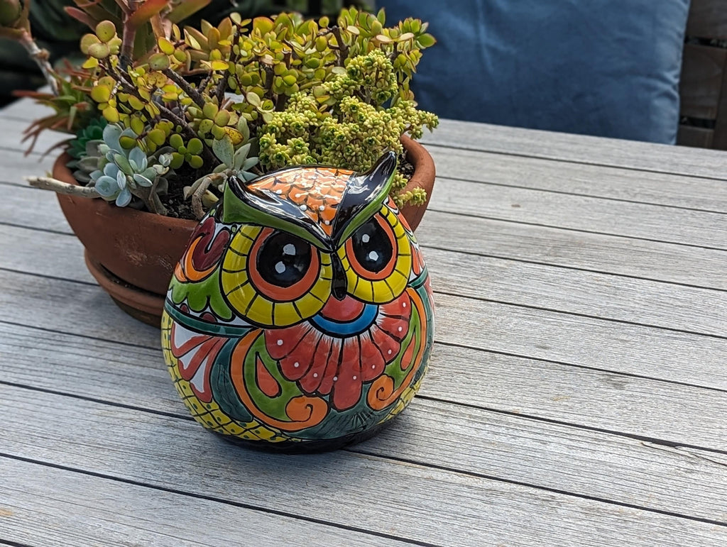 Talavera Owl Planter Ceramic Flower Pot, Mexican Pottery is Colorful Indoor or Outdoor Owl Decor, Owl Gift Plant Pot Home Decor