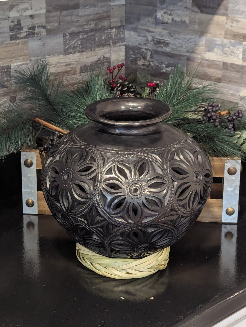 Decorative Centerpiece or Stunning Dried Flower Vase | Black Pottery Home Decor Handmade Mexican Pottery of San Bartolo, Oaxaca Indoor Decor