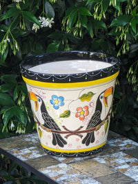 4 Toucans Flower Pot | 10.5" Round Ceramic Planter is Handmade Mexican Pottery for Outdoor Garden Decor, Indoor Home Decor, or a Centerpiece
