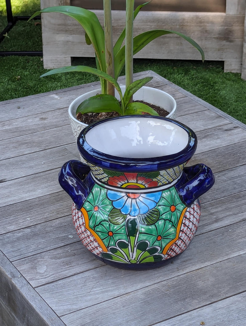 10.5" Round Planters | Ceramic Flower Pot is Handmade Talavera Pottery for Outdoor Garden Decor, Indoor Home Decor or Housewarming Gift