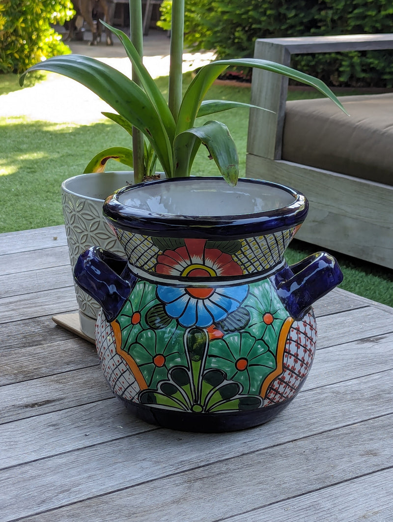 10.5" Round Planters | Ceramic Flower Pot is Handmade Talavera Pottery for Outdoor Garden Decor, Indoor Home Decor or Housewarming Gift