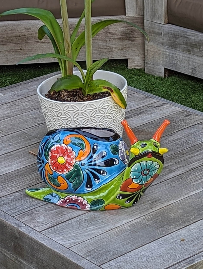 Talavera Snail Planter, Ceramic Mexican Planter Pot for Indoor Home Decor or Outdoor Garden Decor is also Exquisite Hand Painted Yard Art