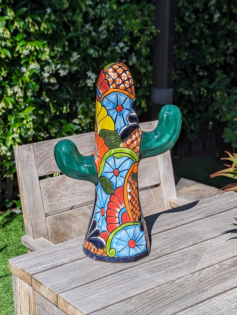 Saguaro Cactus Decor is Colorful Mexican Talavera Pottery, Cactus Room Decor for Bedroom, Bathroom, Outdoor Decorations or Housewarming Gift