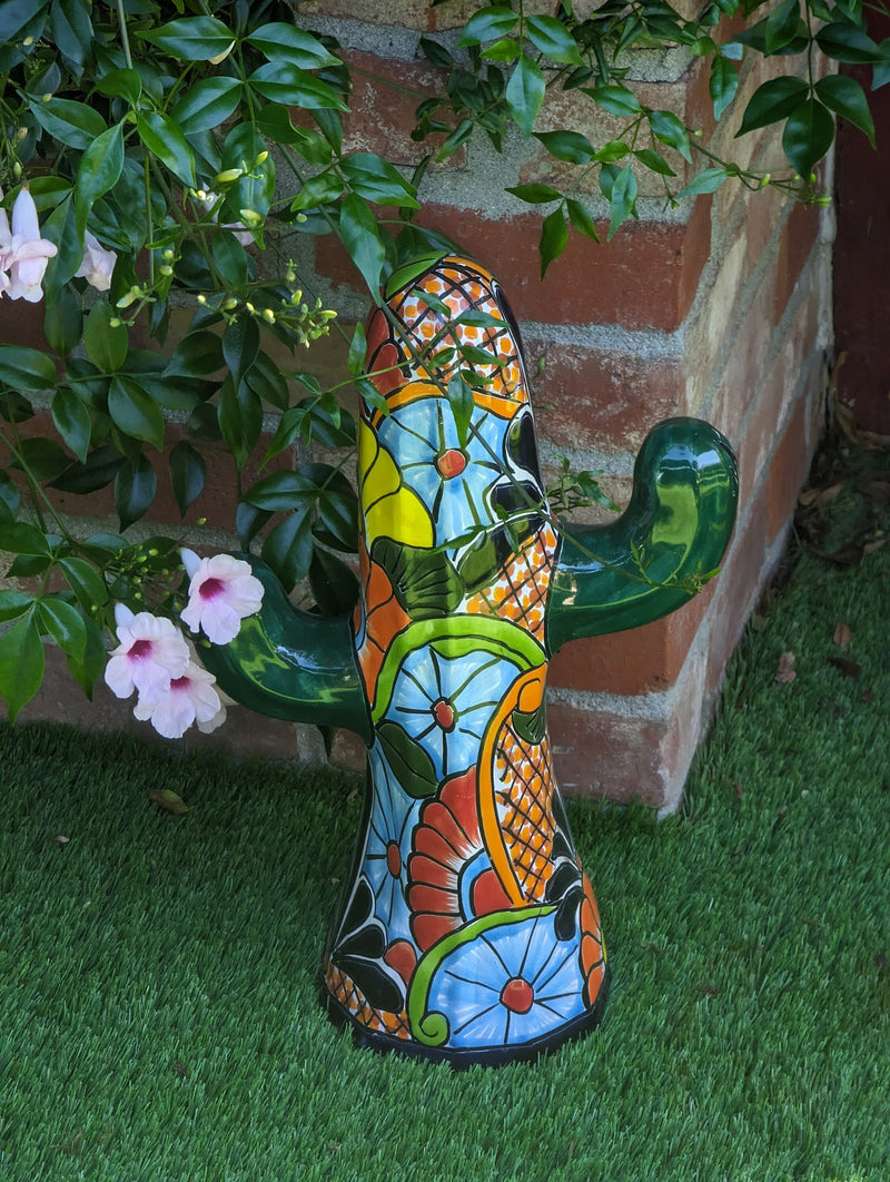 Saguaro Cactus Decor is Colorful Mexican Talavera Pottery, Cactus Room Decor for Bedroom, Bathroom, Outdoor Decorations or Housewarming Gift