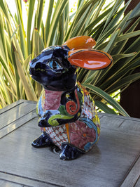 Rabbit Garden Decor is a Cute Ceramic Gift for Yard & Garden Art | Mexican Talavera Pottery, Handmade Hand Painted Rabbit Yard Decoration