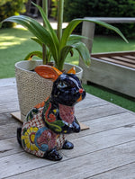 Rabbit Garden Decor is a Cute Ceramic Gift for Yard & Garden Art | Mexican Talavera Pottery, Handmade Hand Painted Rabbit Yard Decoration