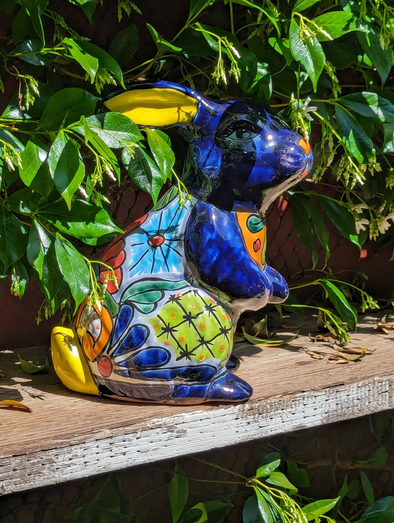 Rabbit Garden Decor Cute Ceramic Gift, Yard & Garden Art | Mexican Talavera Pottery, Handmade and Hand Painted Rabbit Yard Decoration