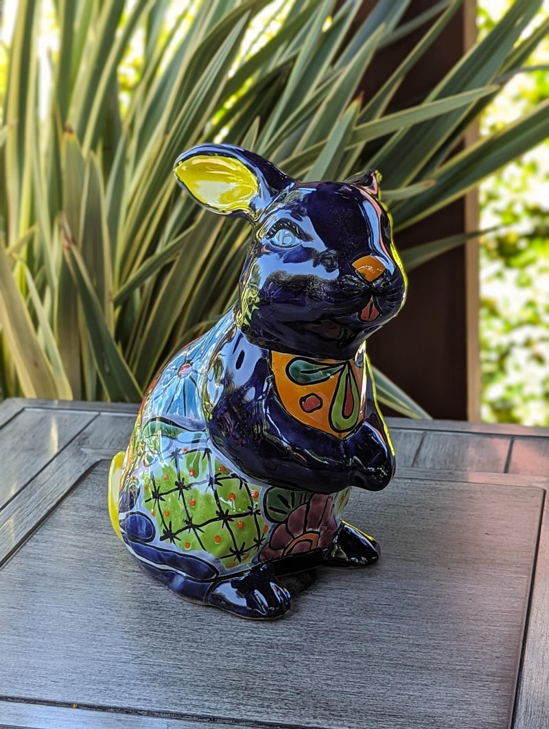 Rabbit Garden Decor Cute Ceramic Gift, Yard & Garden Art | Mexican Talavera Pottery, Handmade and Hand Painted Rabbit Yard Decoration