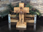 Wooden Cross Decor & Mexican Art | Decorative Cross is Indoor Home Decor Handmade by Skilled Craftsman in Mexico | Two-tone Brown