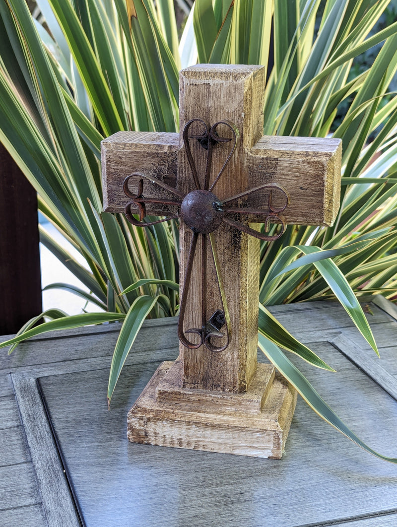 Wooden Cross Decor & Mexican Art | Decorative Cross is Indoor Home Decor Handmade by Skilled Craftsman in Mexico | Two-tone Brown