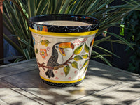 4 Toucans Flower Pot | 10.5" Round Ceramic Planter is Handmade Mexican Pottery for Outdoor Garden Decor, Indoor Home Decor, or a Centerpiece