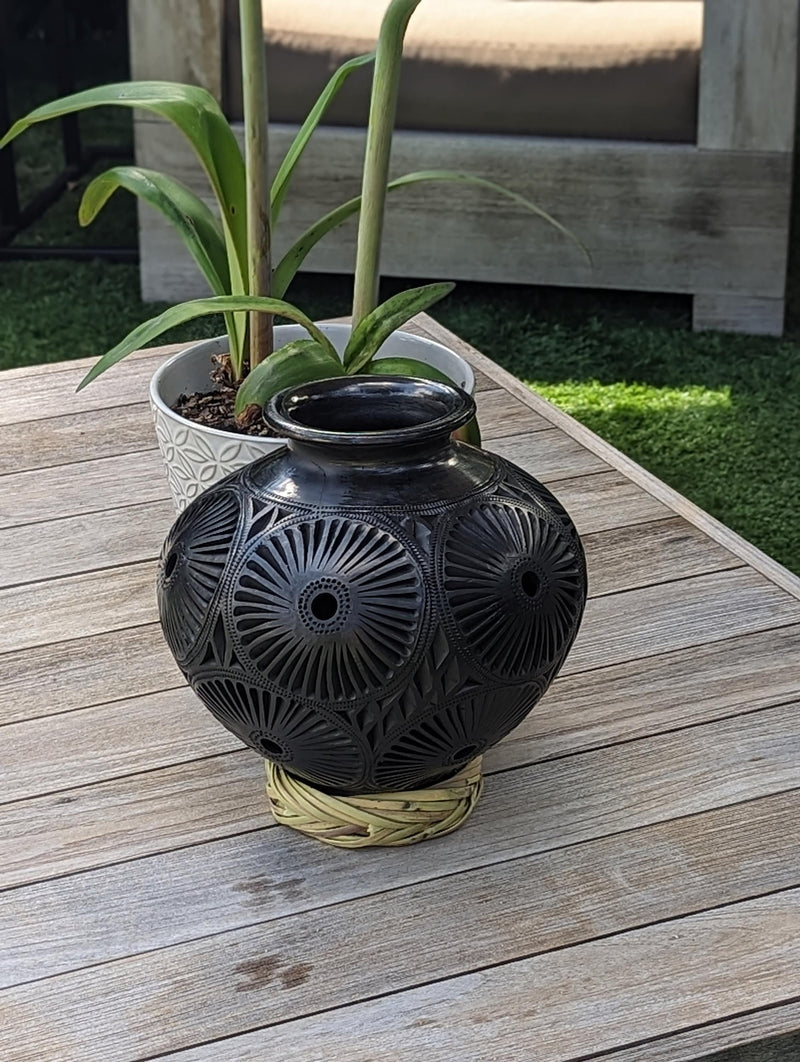 Decorative Centerpiece or Stunning Dried Flower Vase | Black Pottery Home Decor Handmade Mexican Pottery of San Bartolo, Oaxaca Indoor Decor