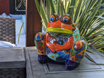 Talavera Frog Flower Pot | Ceramic Pottery for Indoor or Outdoor Planter Pot, Handmade Mexican Home Decor or Garden Decor & Yard Art