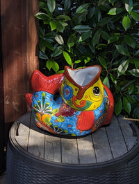 Talavera Whale Planter is Hand Painted Ceramic Mexican Pottery | Large Fish Planter Pot for Yard Art & Outdoor Garden Decor, Big Flower Pot