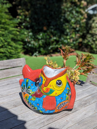 Talavera Whale Planter is Hand Painted Ceramic Mexican Pottery | Large Fish Planter Pot for Yard Art & Outdoor Garden Decor, Big Flower Pot