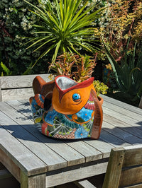 Talavera Whale Planter is Hand Painted Ceramic Mexican Pottery | Large Fish Planter Pot for Yard Art & Outdoor Garden Decor, Big Flower Pot