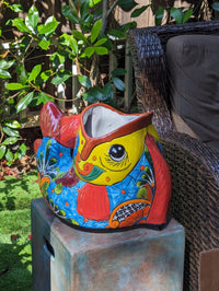 Talavera Whale Planter is Hand Painted Ceramic Mexican Pottery | Large Fish Planter Pot for Yard Art & Outdoor Garden Decor, Big Flower Pot