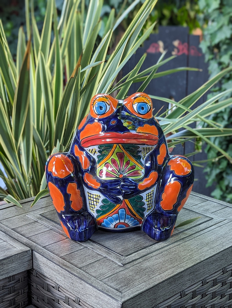 Talavera Frog Flower Pot | Ceramic Pottery for Indoor or Outdoor Planter Pot, Handmade Mexican Home Decor or Garden Decor & Yard Art