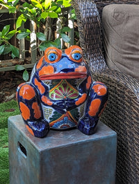 Talavera Frog Flower Pot | Ceramic Pottery for Indoor or Outdoor Planter Pot, Handmade Mexican Home Decor or Garden Decor & Yard Art