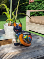 Talavera Cat Flower Pot, Ceramic Planter Home Decor, Indoor Outdoor Planter Pot, Mexican Pottery Yard & Garden Decor, Handmade