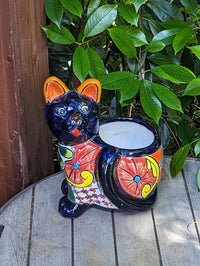 Talavera Cat Flower Pot, Ceramic Planter Home Decor, Indoor Outdoor Planter Pot, Mexican Pottery Yard & Garden Decor, Handmade