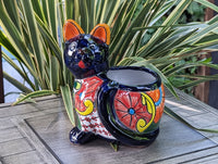 Talavera Cat Flower Pot, Ceramic Planter Home Decor, Indoor Outdoor Planter Pot, Mexican Pottery Yard & Garden Decor, Handmade