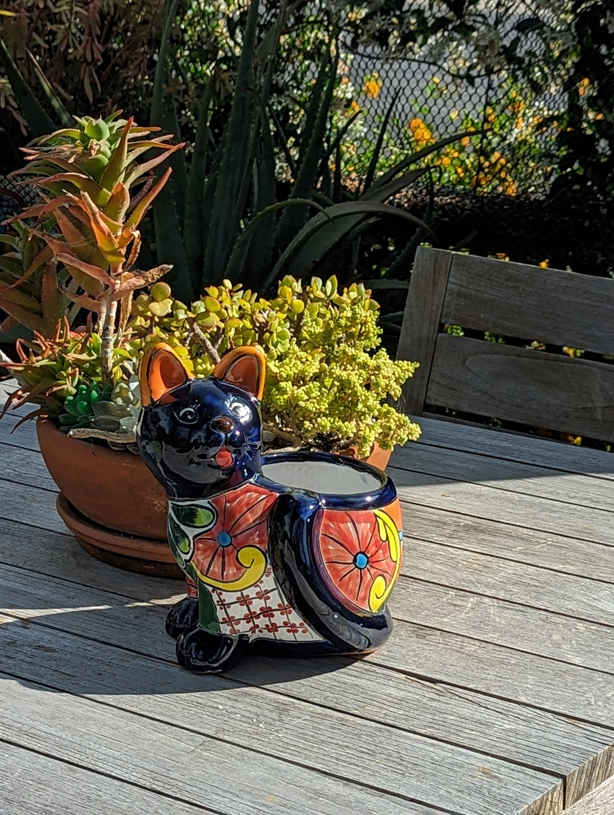 Talavera Cat Flower Pot, Ceramic Planter Home Decor, Indoor Outdoor Planter Pot, Mexican Pottery Yard & Garden Decor, Handmade
