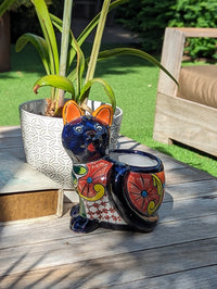 Talavera Cat Flower Pot, Ceramic Planter Home Decor, Indoor Outdoor Planter Pot, Mexican Pottery Yard & Garden Decor, Handmade