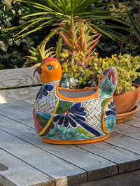Talavera Chicken Ceramic Planter & Colorful Flower Pot, Handmade Outdoor Yard Decor or Indoor Plant Pot, Colorful Mexican Garden Decor