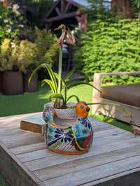 Talavera Chicken Ceramic Planter & Colorful Flower Pot, Handmade Outdoor Yard Decor or Indoor Plant Pot, Colorful Mexican Garden Decor