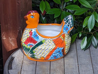 Talavera Chicken Ceramic Planter & Colorful Flower Pot, Handmade Outdoor Yard Decor or Indoor Plant Pot, Colorful Mexican Garden Decor
