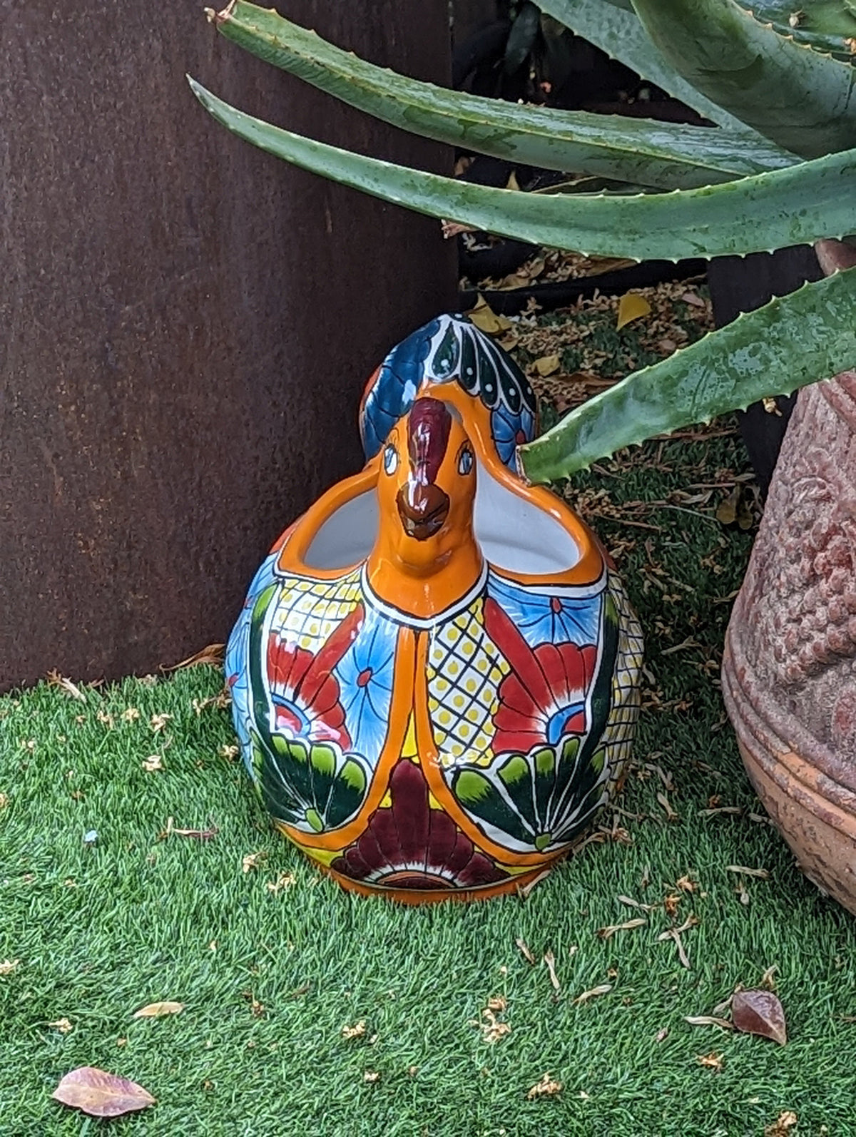 Talavera Chicken Ceramic Planter & Colorful Flower Pot, Handmade Outdoor Yard Decor or Indoor Plant Pot, Colorful Mexican Garden Decor