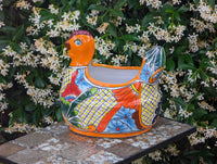 Talavera Chicken Ceramic Planter & Colorful Flower Pot, Handmade Outdoor Yard Decor or Indoor Plant Pot, Colorful Mexican Garden Decor