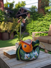 Talavera Whale Planter is Hand Painted Ceramic Mexican Pottery | Large Fish Planter Pot for Yard Art & Outdoor Garden Decor, Big Flower Pot