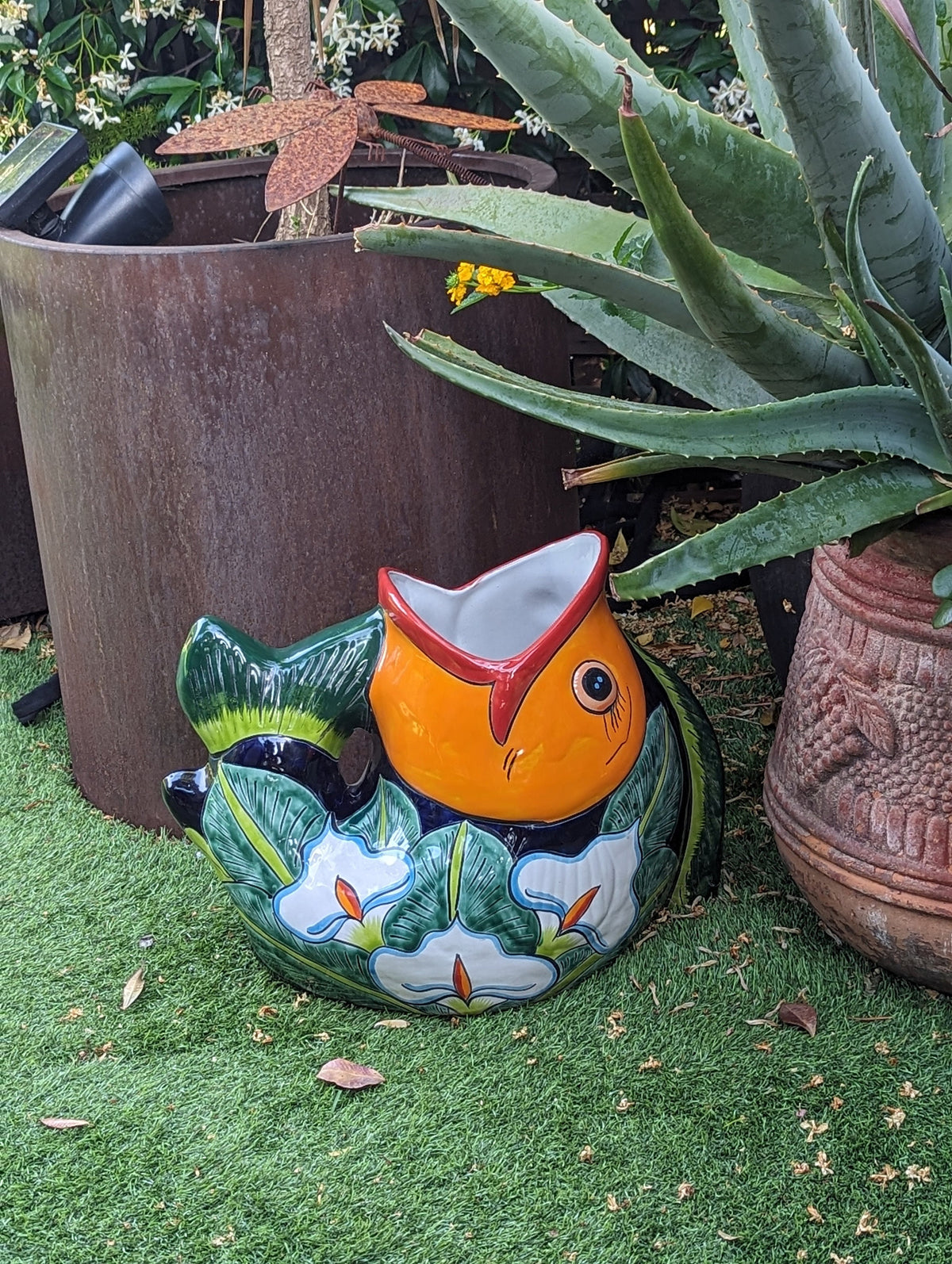 Talavera Whale Planter is Hand Painted Ceramic Mexican Pottery | Large Fish Planter Pot for Yard Art & Outdoor Garden Decor, Big Flower Pot