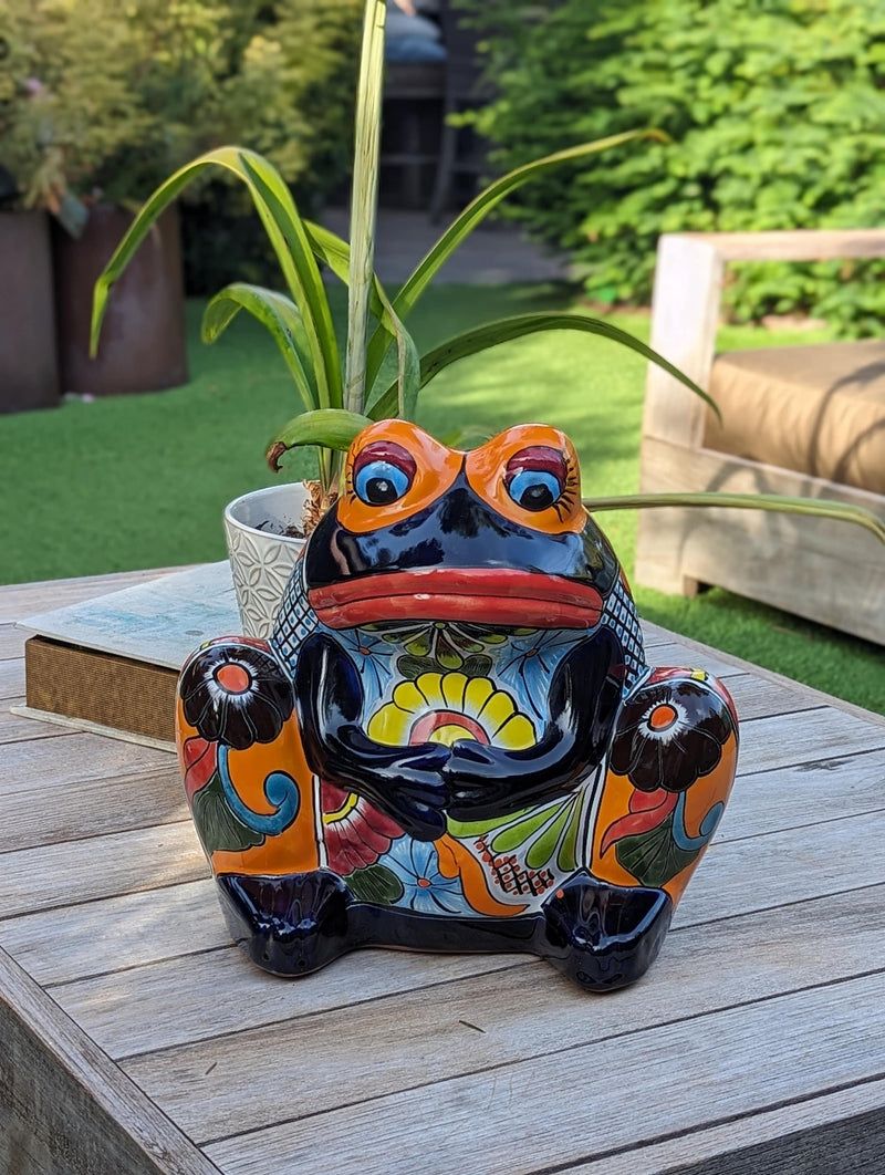 Talavera Frog Flower Pot | Ceramic Pottery for Indoor or Outdoor Planter Pot, Handmade Mexican Home Decor or Garden Decor & Yard Art