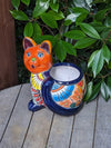 Talavera Cat Flower Pot, Ceramic Planter Home Decor, Indoor Outdoor Planter Pot, Mexican Pottery Yard & Garden Decor, Handmade
