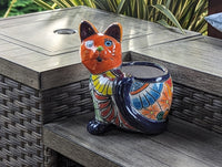 Talavera Cat Flower Pot, Ceramic Planter Home Decor, Indoor Outdoor Planter Pot, Mexican Pottery Yard & Garden Decor, Handmade