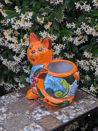 Talavera Cat Flower Pot, Ceramic Planter Home Decor, Indoor Outdoor Planter Pot, Mexican Pottery Yard & Garden Decor, Handmade