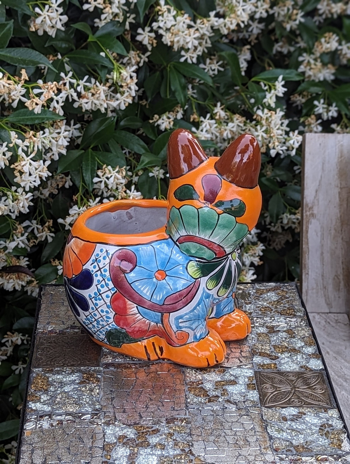 Talavera Cat Flower Pot, Ceramic Planter Home Decor, Indoor Outdoor Planter Pot, Mexican Pottery Yard & Garden Decor, Handmade