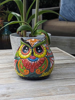 Talavera Owl Planter Ceramic Flower Pot, Mexican Pottery is Colorful Indoor or Outdoor Owl Decor, Owl Gift Plant Pot Home Decor