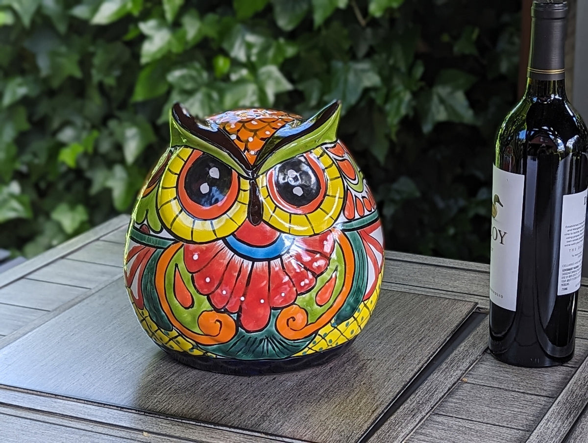 Talavera Owl Planter Ceramic Flower Pot, Mexican Pottery is Colorful Indoor or Outdoor Owl Decor, Owl Gift Plant Pot Home Decor